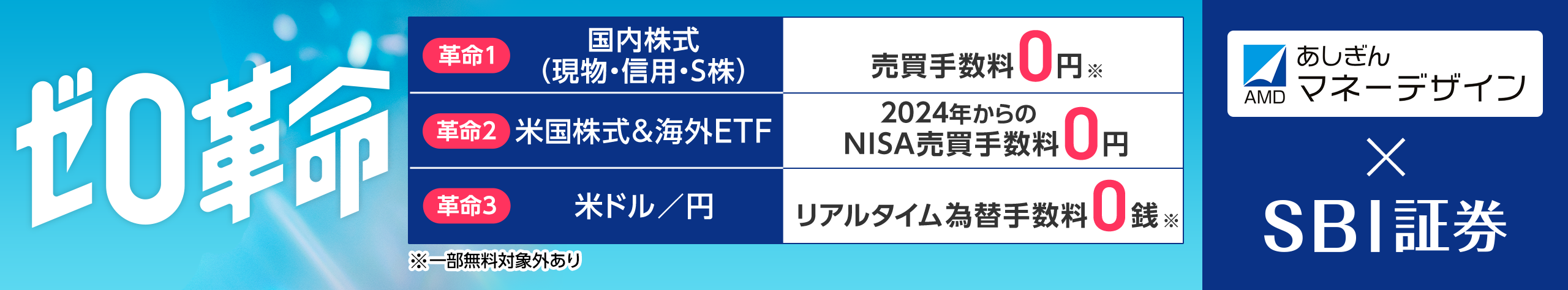 あしぎんマネーデザイン×SBI証券　ゼロ革命　売買手数料が０円！